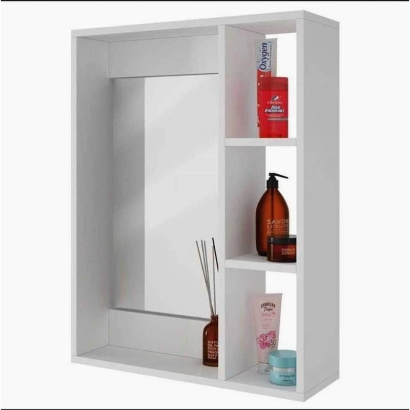 وحدة تخزين للحمام بمرآة، أبيضBST-008