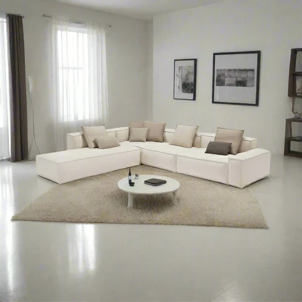 Modern Corner Sofa – Beech Wood Frame – Linen or Velvet Upholstery – Custom Orientation – CRS-077