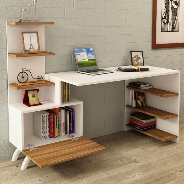 Modern White Office Desk – European MDF / Natural Plywood (Conter) – OFD-012