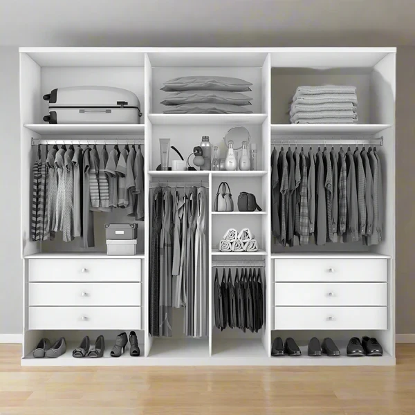 Modern Open Dressing Wardrobe – White MDF Custom-Made (WRD-015)