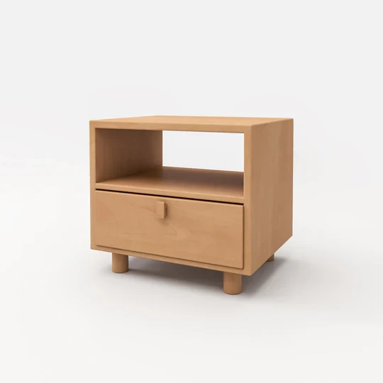 Modern Bedside Commode – Compact Plywood Design with Natural Veneer Finish BSD-027