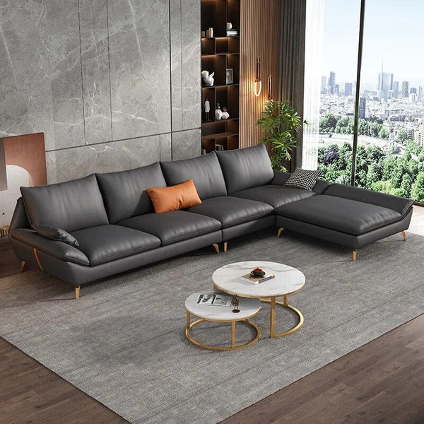 Modern Leather Corner Sofa – Beech Wood Frame – Stainless-Steel Legs – CRS-075