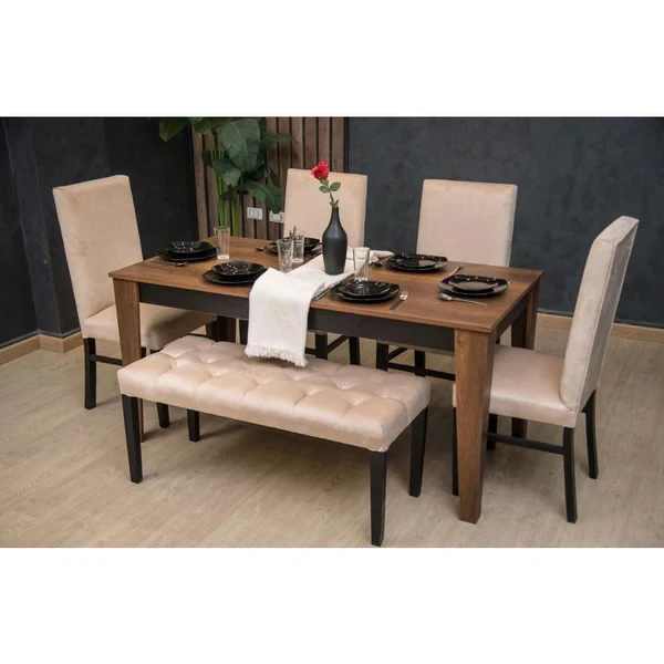 Modern Dining Set – 4 Chairs, Bench & Red Beech Wood Table DNT-011