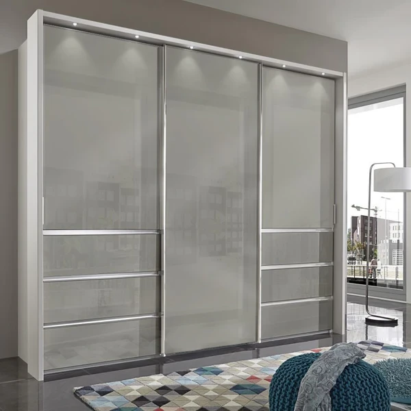 3-Door Wardrobe with Exterior Lighting – MDF Melamine Glossy Gray  WRD-024