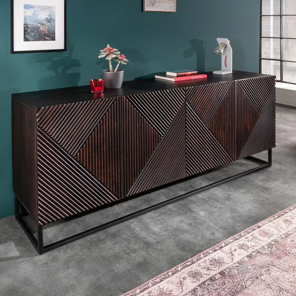 Elegant Wooden Buffet with Oak Veneer and Steel Base – Antika Homz BUF-011