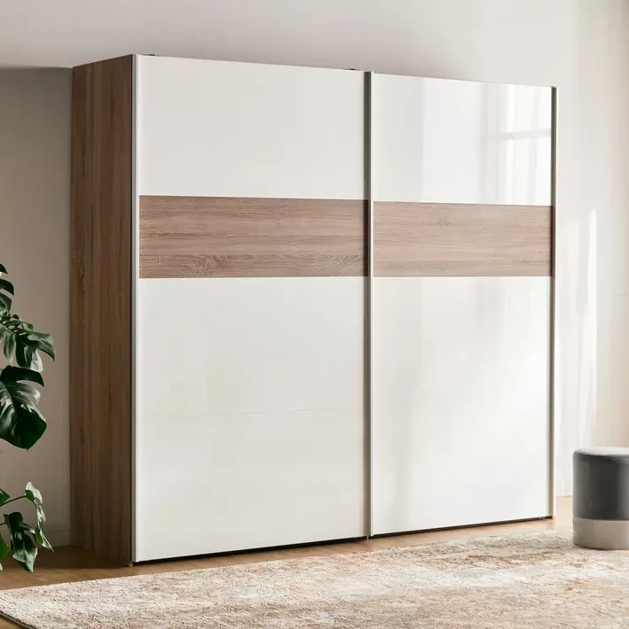 Sliding Door Wardrobe – MDF Wood – Modern Design with Drawers & Shelves WRD-030