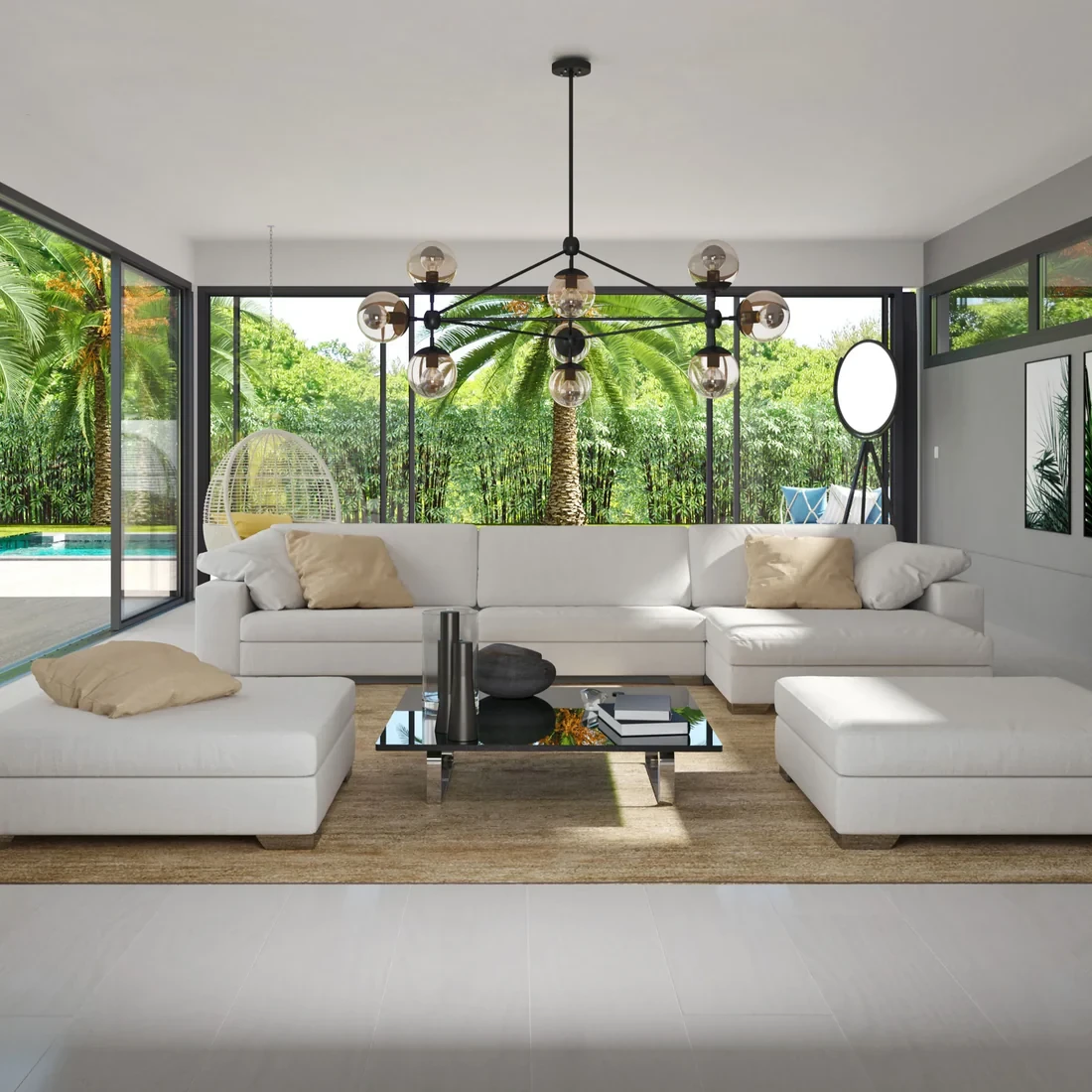 Modern Corner Sofa with Ottoman – Linen/Velvet Upholstery, Premium Comfort CRS-054