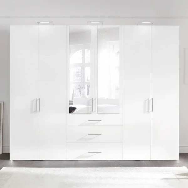 Modern White Wardrobe – Spacious Storage with Shelves and Drawers WRD-006