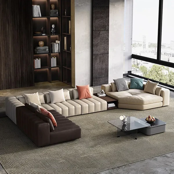 Modern Corner Sofa – Solid Natural Beech Wood – Velvet or Linen Fabric – CRS-074